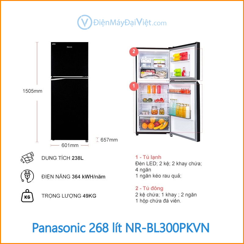 Tủ lạnh Panasonic Inverter 268 lít NR BL300PKVN Dien May Dai Viet 2