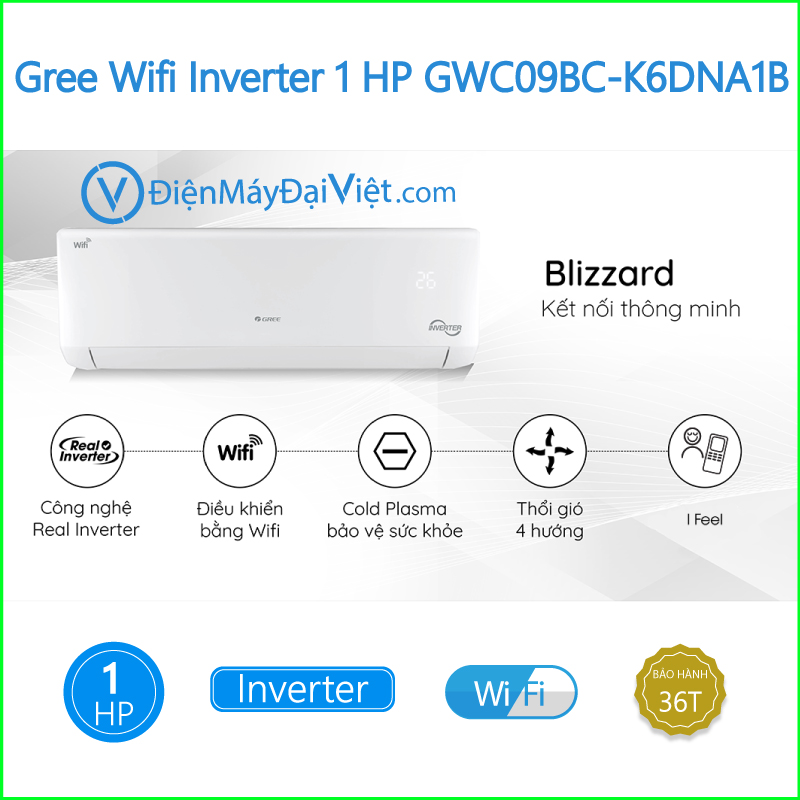 Máy lạnh Gree Wifi Inverter 1 HP GWC09BC K6DNA1B 1