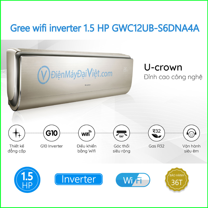 Máy lạnh Gree wifi inverter 1.5 HP GWC12UB S6DNA4A 3