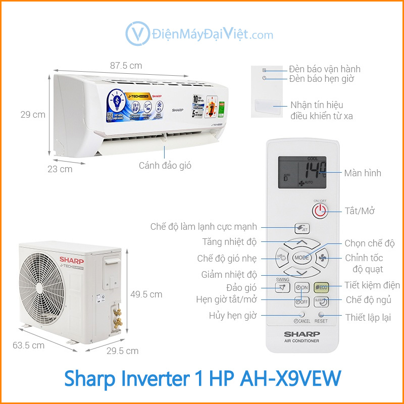 Máy lạnh Sharp Inverter 1 HP AH X9VEW Dien May Dai Viet