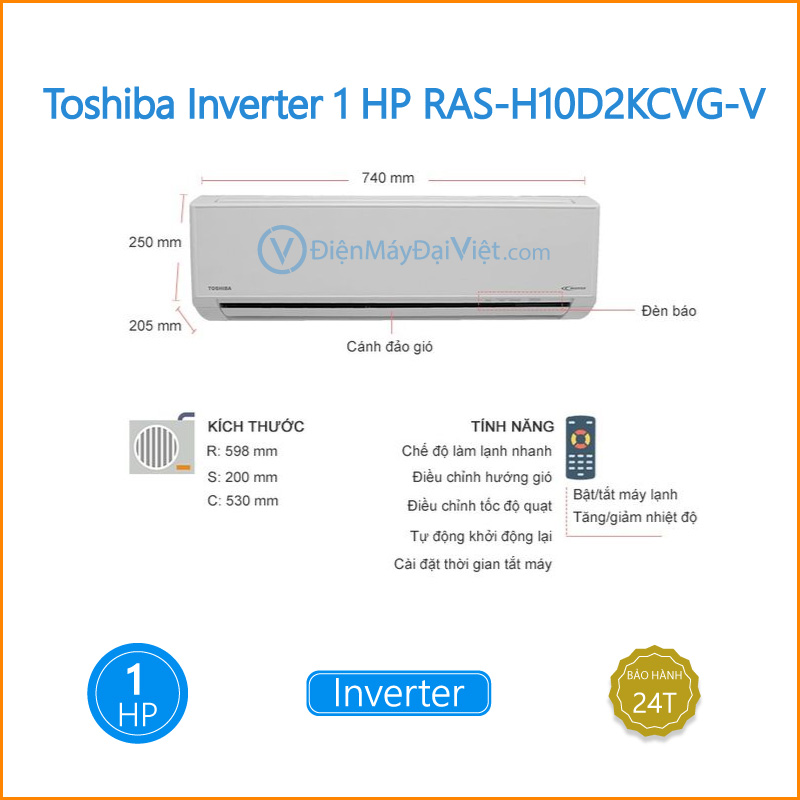 Máy lạnh Toshiba Inverter 1 HP RAS H10D2KCVG V Dien May Dai Viet 2