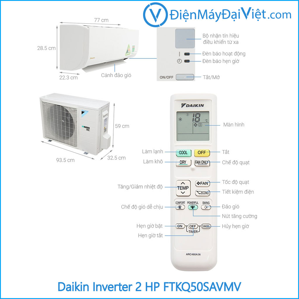 Phụ kiện Máy lạnh Daikin Inverter 2 HP FTKQ50SAVMV Điện Máy Đại Việt