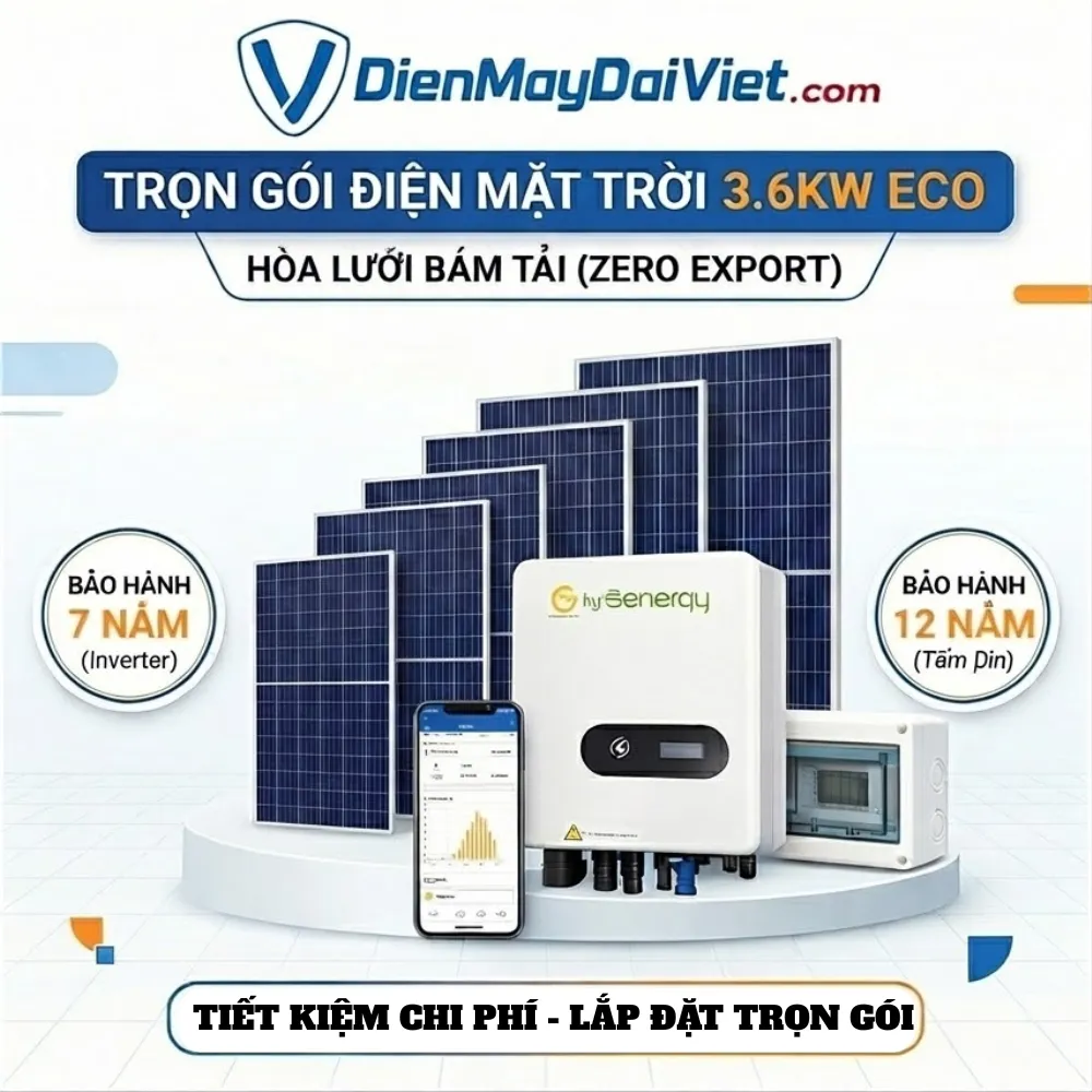 Trọn Gói Lắp Đặt Điện Mặt Trời 3.6kW ECO Hòa Lưới Bám Tải Trọn Gói Lắp Đặt Điện Mặt Trời 3.6kW ECO Hòa Lưới Bám Tải - Ảnh 1